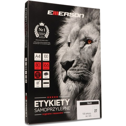 Etykiety A4 białe (100ark) 70x32mm nr.025 EMERSON eta4070x032w Etykiety A4 białe (100ark) 70x32mm nr.025 EMERSON eta4070x032w