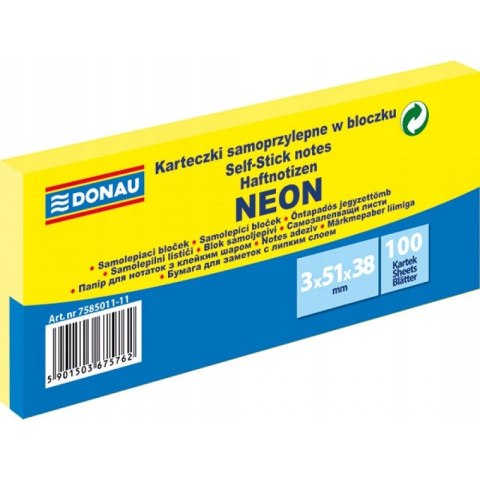 Bloczek samoprzylepny 38x51mm 100k neon żółty (3szt) 7585011-11 DONAU Bloczek samoprzylepny 38x51mm 100k neon żółty (3szt) 7585011-11 DONAU