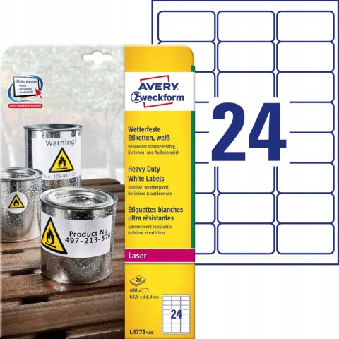 Etykiety Heavy Duty A4 63.5x33.9mm L4773-20 ZF 20ark AVERY ZWECKFORM Etykiety Heavy Duty A4 63.5x33.9mm L4773-20 ZF 20ark AVERY ZWECKFORM