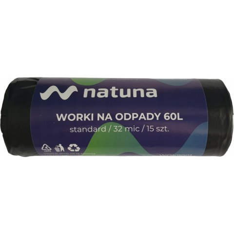 Worki na śmieci 60L 32mic LDPE standard NATUNA (15szt) Worki na śmieci 60L 32mic LDPE standard NATUNA (15szt)