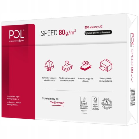 Papier ksero A3 80g POLSPEED ( 5 ryz) klasa białości CIE153 Papier ksero A3 80g POLSPEED ( 5 ryz) klasa białości CIE153