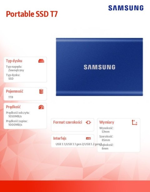 Dysk SSD Portable T7 1TB USB 3.2 GEN.2 BLUE Dysk SSD Portable T7 1TB USB 3.2 GEN.2 BLUE
