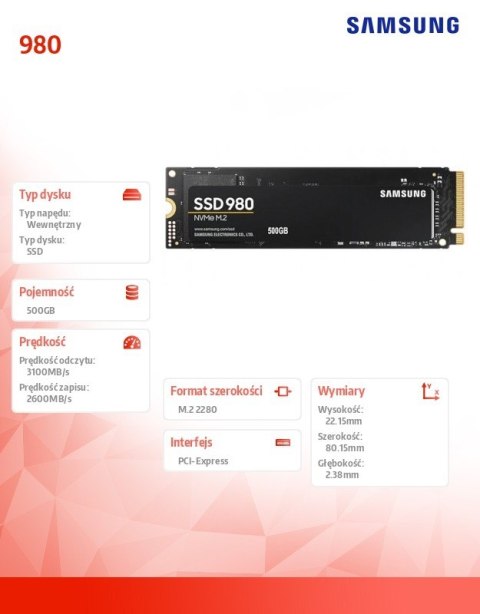 Dysk SSD 980 500GB Gen3.0x4 NVMeMZ-V8V500B Dysk SSD 980 500GB Gen3.0x4 NVMeMZ-V8V500B
