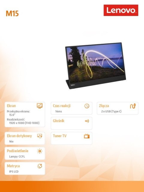 Monitor 15.6 ThinkVision M15 WLED LCD 62CAUAT1WL Monitor 15.6 ThinkVision M15 WLED LCD 62CAUAT1WL