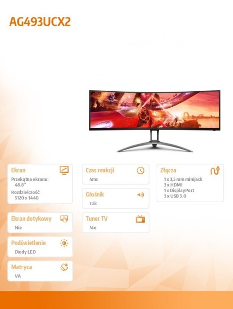 Monitor AG493UCX2 49165Hz VA Curved HDMIx3 DP Monitor AG493UCX2 49165Hz VA Curved HDMIx3 DP