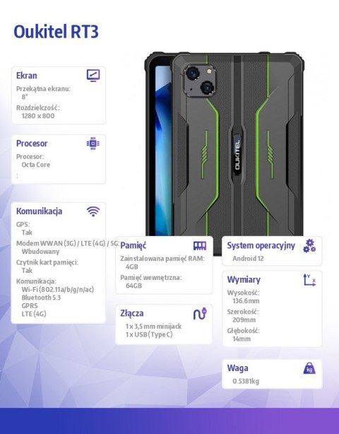 Tablet RT3 8 cali 4/64GB 5150 mAh zielony Tablet RT3 8 cali 4/64GB 5150 mAh zielony