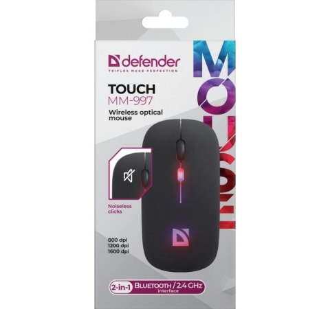 Mysz bezprzewodowa silent click TOUCH MM-997 akumulator 800/1200/1600 DPI czarna Mysz bezprzewodowa silent click TOUCH MM-997 akumulator 800/1200/1600 DPI czarna
