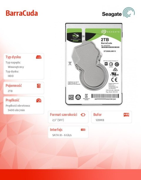 Dysk twardy BarraCuda 2TB 2.5 cala 128MB ST2000LM015 Dysk twardy BarraCuda 2TB 2.5 cala 128MB ST2000LM015