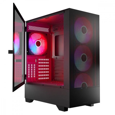 Obudowa komputerowa Siroco ARGB Flow Midi USB 3.0x2+Type-C Czarna Obudowa komputerowa Siroco ARGB Flow Midi USB 3.0x2+Type-C Czarna