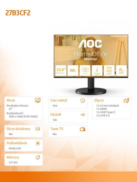 Monitor 27B3CF2 27 cali IPS 100Hz HDMI USB-C HAS Monitor 27B3CF2 27 cali IPS 100Hz HDMI USB-C HAS