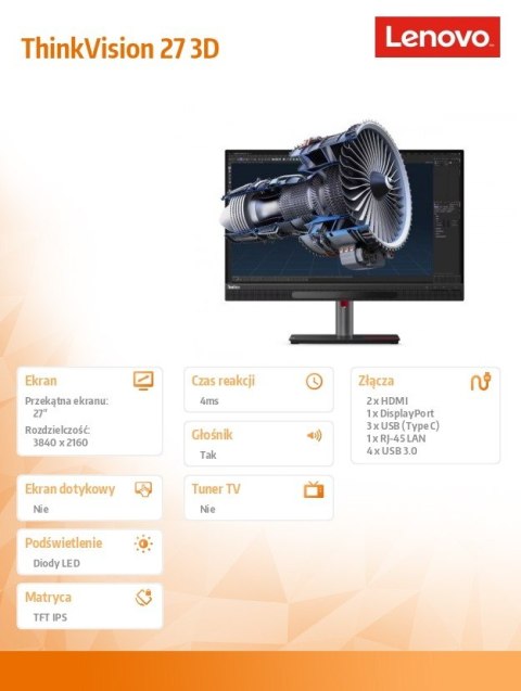 Monitor ThinkVision 3D 27 cali WLED 63F1UAT3EU Monitor ThinkVision 3D 27 cali WLED 63F1UAT3EU