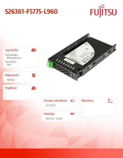 Dysk serwerowy SSD SATA 960GB 3.5" Mixe S26361-F5775-L960 Dysk serwerowy SSD SATA 960GB 3.5" Mixe S26361-F5775-L960