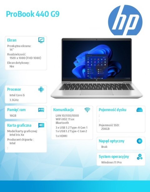Notebook ProBook 440 G9 i5-1235U 256GB/16GB/W11P/14.0 9M3Y9AT Notebook ProBook 440 G9 i5-1235U 256GB/16GB/W11P/14.0 9M3Y9AT