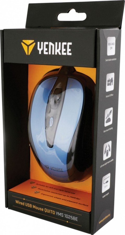 Mysz przewodowa USB , 4 przyciski, optyczna, symetryczna, Błękit Mysz przewodowa USB , 4 przyciski, optyczna, symetryczna, Błękit