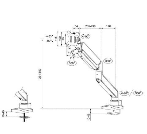 Uchwyt DS70PLUS-450BL1 17-49 cali/1-18kg/75x100mm Uchwyt DS70PLUS-450BL1 17-49 cali/1-18kg/75x100mm