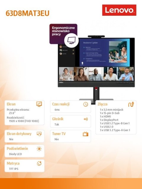 Monitor 23.8 cala ThinkVision T24v-30 WLED LCD 63D8MAT3EU