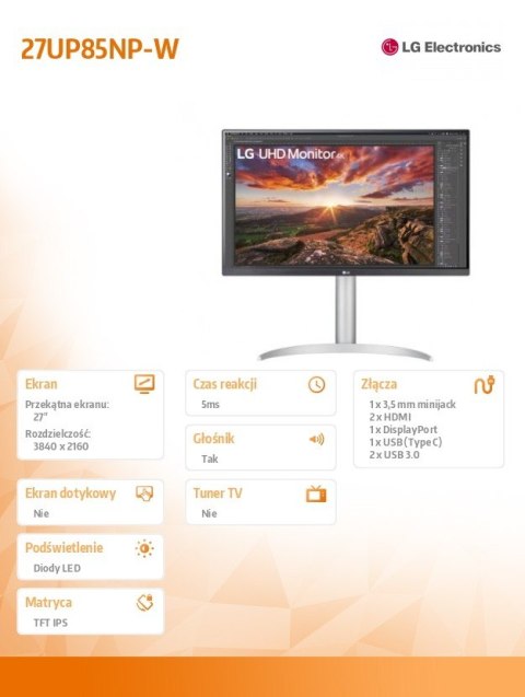 Monitor 27UP85NP-W 27 cali UHD IPS USB-C V.DisplayHDR Monitor 27UP85NP-W 27 cali UHD IPS USB-C V.DisplayHDR