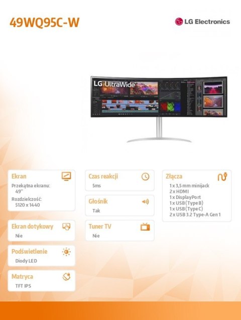 Monitor 49WQ95C-W 49 cali Ultra Wide Dual QHD Monitor 49WQ95C-W 49 cali Ultra Wide Dual QHD