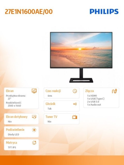 Monitor 27 cali 27E1N1600AE IPS 100Hz HDMI USB-C HAS Monitor 27 cali 27E1N1600AE IPS 100Hz HDMI USB-C HAS
