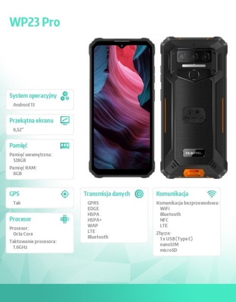 Smartfon WP23 Pro 8/128GB 10600 mAh DualSIM pomarańczowy Smartfon WP23 Pro 8/128GB 10600 mAh DualSIM pomarańczowy