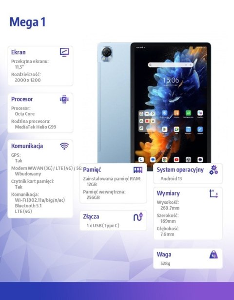 Tablet Mega 1 12/256GB 8800 mAh 11.5 cala niebieski Tablet Mega 1 12/256GB 8800 mAh 11.5 cala niebieski
