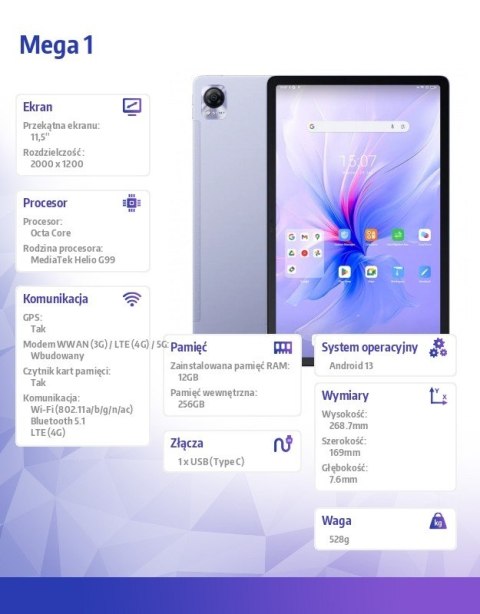 Tablet Mega 1 12/256GB 8800 mAh 11.5 cala purpurowy Tablet Mega 1 12/256GB 8800 mAh 11.5 cala purpurowy