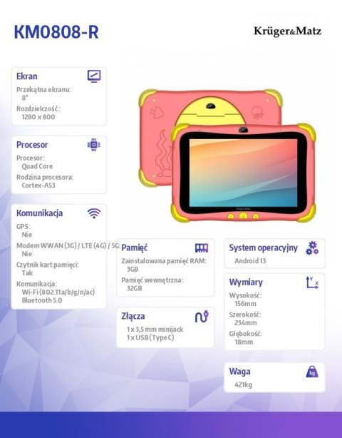 Tablet dla dzieci FUN 808 Czerwony Tablet dla dzieci FUN 808 Czerwony