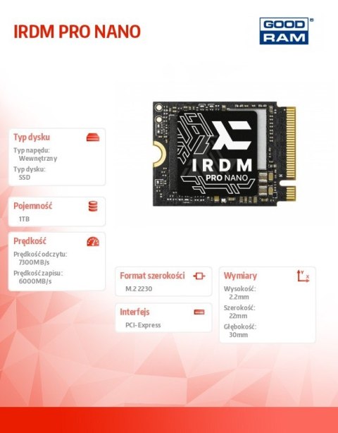 Dysk SSD IRDM PRO NANO M.2 2230 1TB 7300/6000 Dysk SSD IRDM PRO NANO M.2 2230 1TB 7300/6000