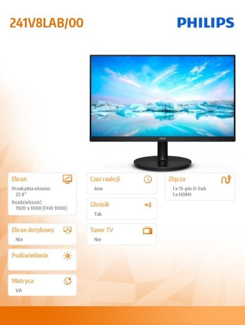 Monitor 241V8LAB 23.8 cala VA 100Hz HDMI Głośniki Monitor 241V8LAB 23.8 cala VA 100Hz HDMI Głośniki