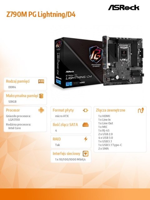Płyta główna Z790M PG Lightning/D4 S1700 4DDR4 HDMI M2 mATX Płyta główna Z790M PG Lightning/D4 S1700 4DDR4 HDMI M2 mATX