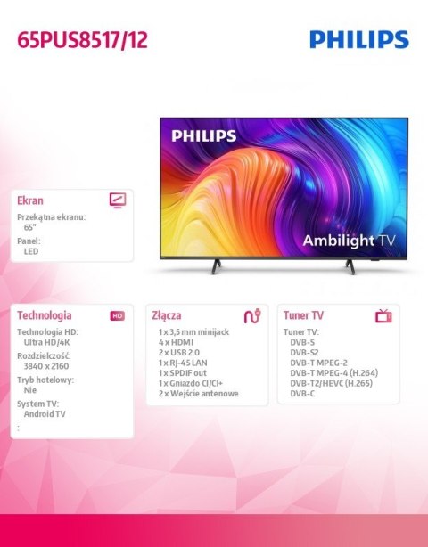Telewizor 65 cali LED 65PUS8517/12 Android Ambilight Telewizor 65 cali LED 65PUS8517/12 Android Ambilight
