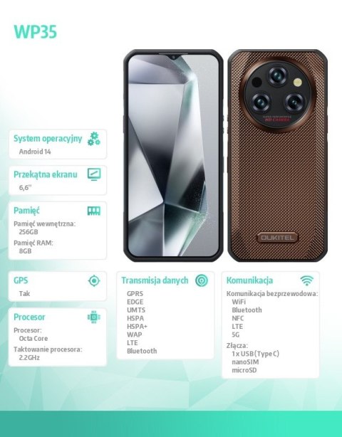Smartfon WP35 8/256GB 11000 mAh DualSIM brązowy Smartfon WP35 8/256GB 11000 mAh DualSIM brązowy