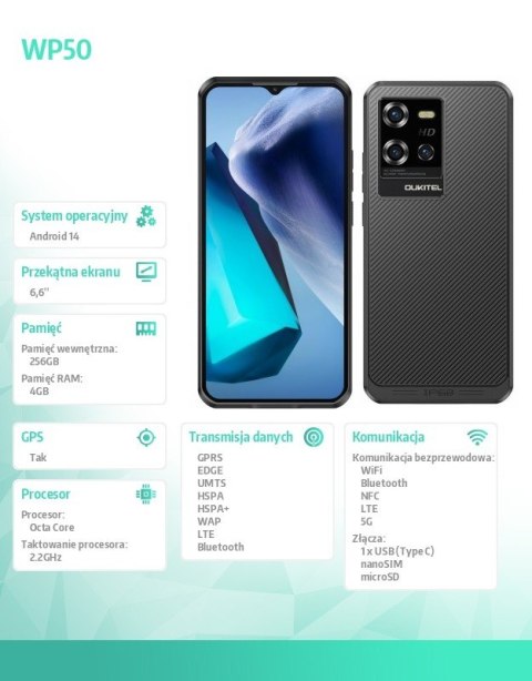 Smartfon WP50 4/256GB 6500 mAh DualSIM czarny Smartfon WP50 4/256GB 6500 mAh DualSIM czarny