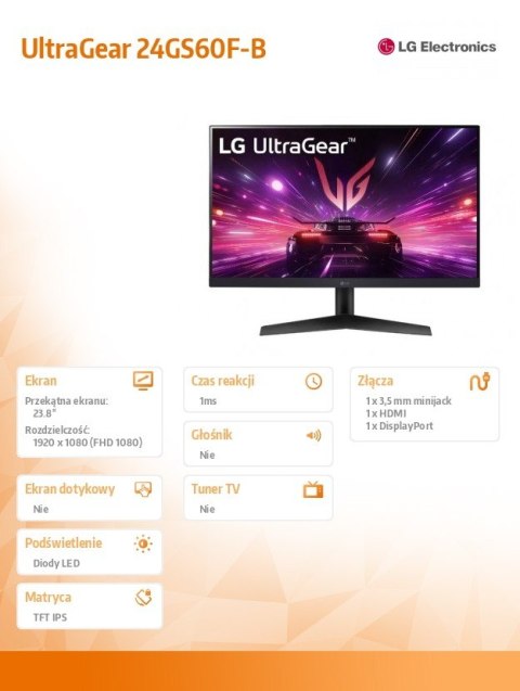 Monitor 24GS60F-B 24 cale IPS FHD 180Hz 1ms HDR10 Monitor 24GS60F-B 24 cale IPS FHD 180Hz 1ms HDR10