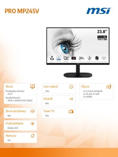 Monitor PRO MP245V 23.8 cala LCD/FLAT/FHD/100Hz/Black Monitor PRO MP245V 23.8 cala LCD/FLAT/FHD/100Hz/Black