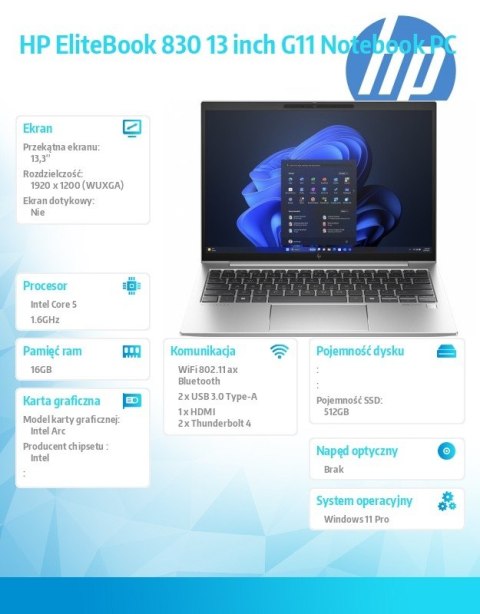 Notebook EliteBook 830 G11 U5-125U 512GB/16GB/W11P/13.3 9G0D2ET Notebook EliteBook 830 G11 U5-125U 512GB/16GB/W11P/13.3 9G0D2ET