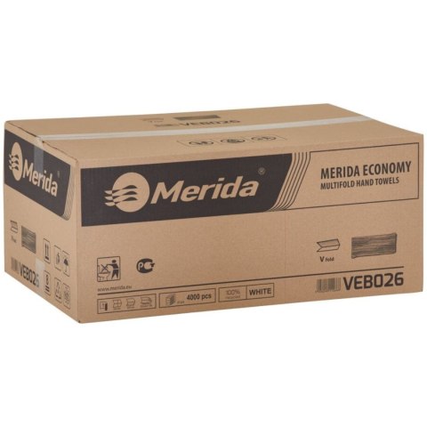 Ręcznik ZZ V-FOLD biały 23x25cm 1 warstwa makulatura (20x200) 4000składek PZ26/VEB026 MERIDA ECONOMY Ręcznik ZZ V-FOLD biały 23x25cm 1 warstwa makulatura (20x200) 4000składek PZ26/VEB026 MERIDA ECONOMY