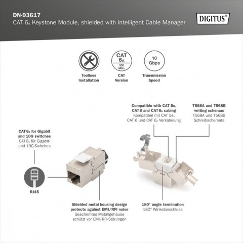 Moduł Keystone RJ45 (8P8C) kat. 6A STP, LSA, beznarzędziowy Moduł Keystone RJ45 (8P8C) kat. 6A STP, LSA, beznarzędziowy