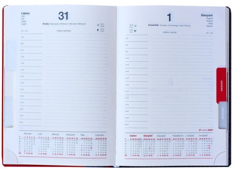 Terminarz A5 dzienny, okładka skóropodobna - szyta - wycinane registry K2 BESKIDY Terminarz A5 dzienny, okładka skóropodobna - szyta - wycinane registry K2 BESKIDY