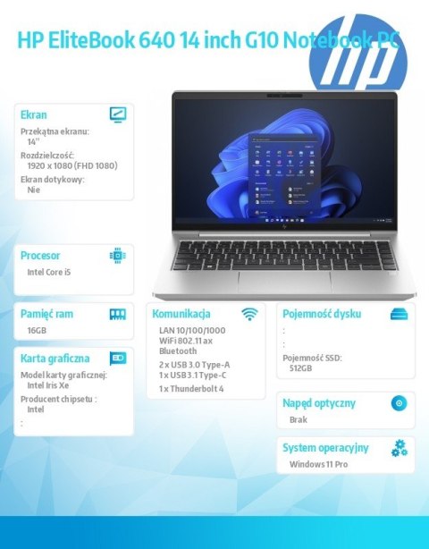 Notebook EliteBook 640 G10 i5-1335U 512GB/16GB/W11P/14.0 968M5ET Notebook EliteBook 640 G10 i5-1335U 512GB/16GB/W11P/14.0 968M5ET