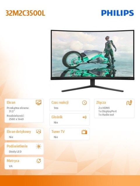 Monitor 32M2C3500L 31.5 cala Curved VA 180Hz HDMIx2 DPx2 Monitor 32M2C3500L 31.5 cala Curved VA 180Hz HDMIx2 DPx2