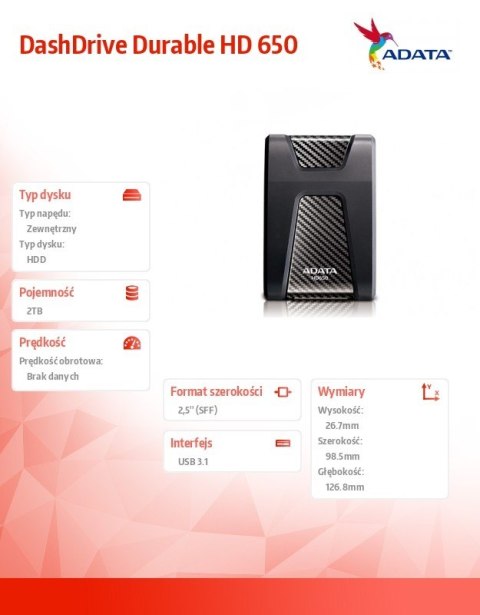 DashDrive Durable HD650 2TB 2.5'' USB3.1 Czarny DashDrive Durable HD650 2TB 2.5'' USB3.1 Czarny