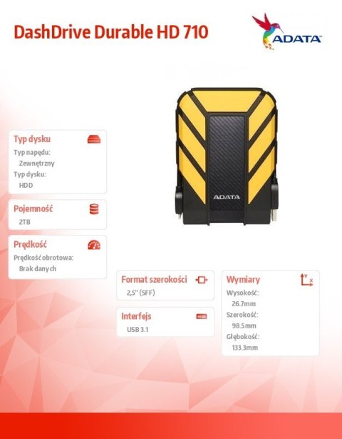 DashDrive Durable HD710 2TB 2.5'' USB3.1 Żółty DashDrive Durable HD710 2TB 2.5'' USB3.1 Żółty