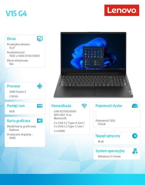 Laptop V15 G4 82YU00UPPB W11Home 7520U/8GB/512GB/AMD Radeon/15.6 FHD/Black/3YRS OS Laptop V15 G4 82YU00UPPB W11Home 7520U/8GB/512GB/AMD Radeon/15.6 FHD/Black/3YRS OS