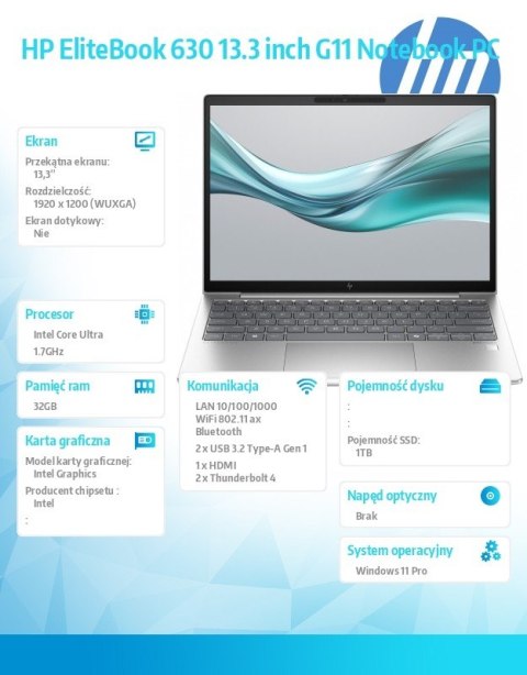 Notebook EliteBook 630 G11 U7-165U 1TB/32GB/W11P/13,3 A37VQET Notebook EliteBook 630 G11 U7-165U 1TB/32GB/W11P/13,3 A37VQET