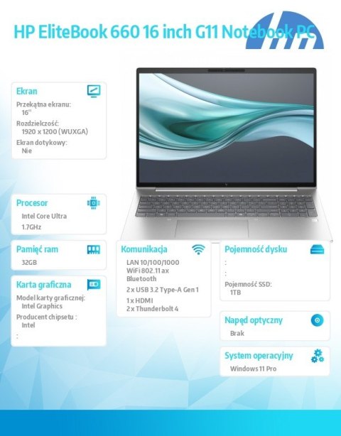 Notebook EliteBook 660 G11 U7-165U 1TB/32GB/W11Pro/16.0 A37W2ET Notebook EliteBook 660 G11 U7-165U 1TB/32GB/W11Pro/16.0 A37W2ET
