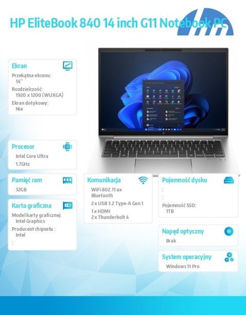 Notebook EliteBook 840 G11 U7-165U 1TB/32GB/W11P/14.0 9G0W0ET Notebook EliteBook 840 G11 U7-165U 1TB/32GB/W11P/14.0 9G0W0ET
