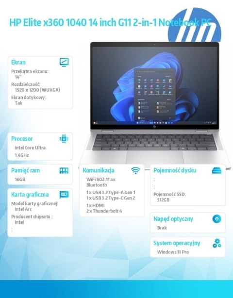 Notebook Elite x360 1040 G11 U7-155H 512GB/16GB/W11P/14.0 9G0X4ET Notebook Elite x360 1040 G11 U7-155H 512GB/16GB/W11P/14.0 9G0X4ET