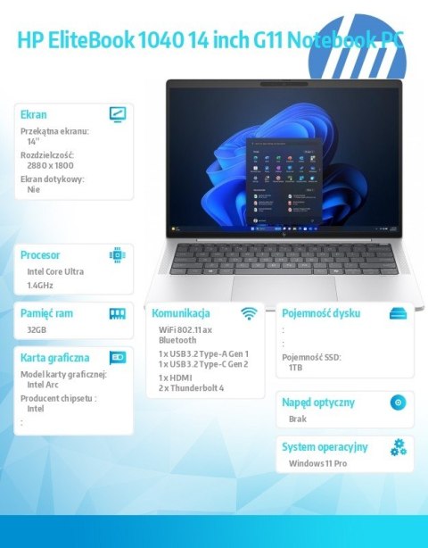 Notebook EliteBook 1040 G11 U7-165H 1TB/32GB/W11P/14.0 9G0X1ET Notebook EliteBook 1040 G11 U7-165H 1TB/32GB/W11P/14.0 9G0X1ET