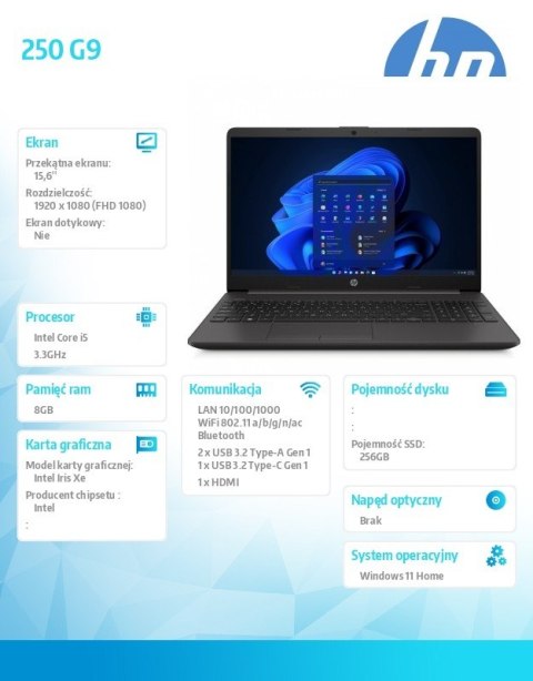 Notebook 250 G9 i5-1235U 256/8G/W11H/15,6 6S6K7EA Notebook 250 G9 i5-1235U 256/8G/W11H/15,6 6S6K7EA